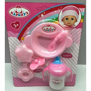 Набор для пупса – Карапуз на 5 предметов: погремушка, поильник, тарелка, ложка, соска (Карапуз, B1431620-RU (192)sim)